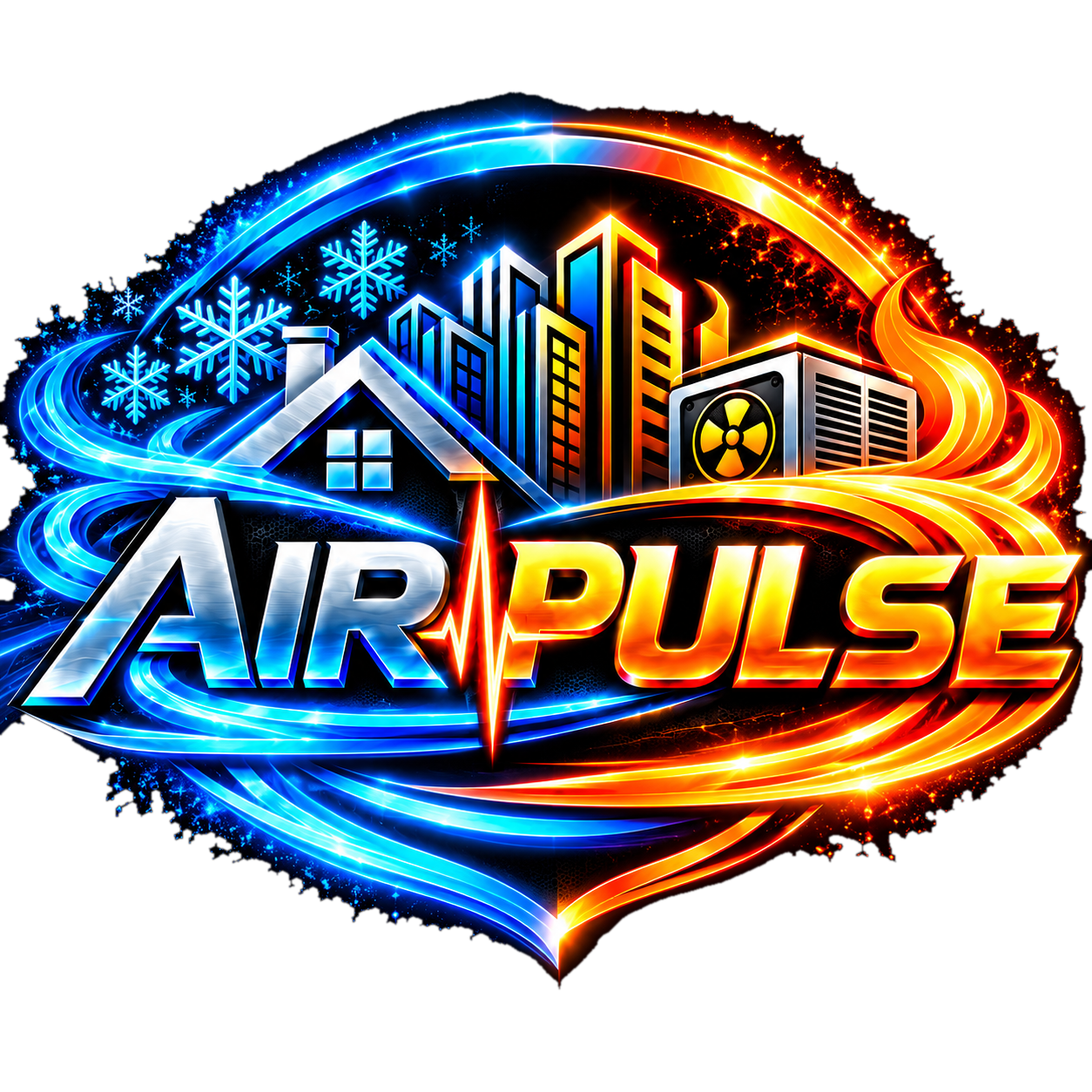 AirPulse logo with blue cooling and orange heating accents